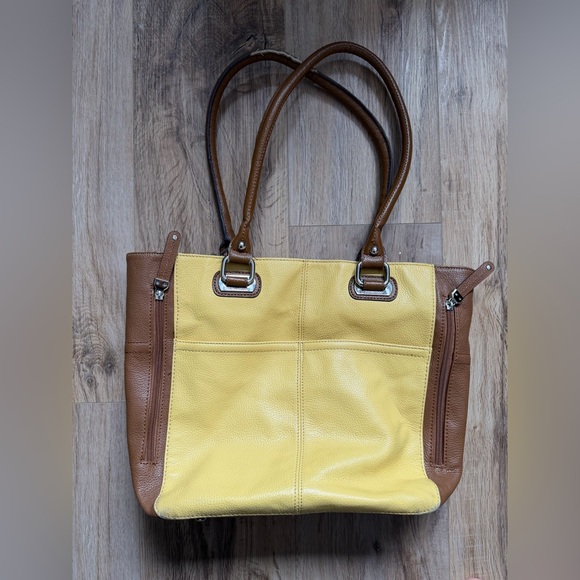 Tiganello Genuine Leather Yellow and Brown Shoulder Bag - Picture 1 of 6